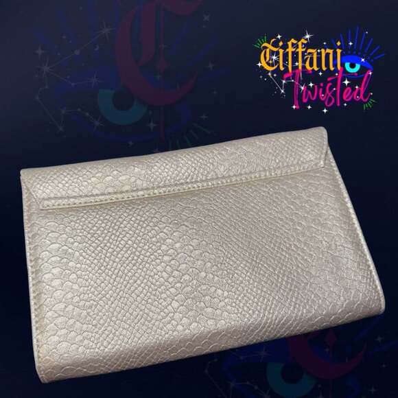 Guess Metallic Snakeskin Embossed Envelope Clutch Gold Silver Tone